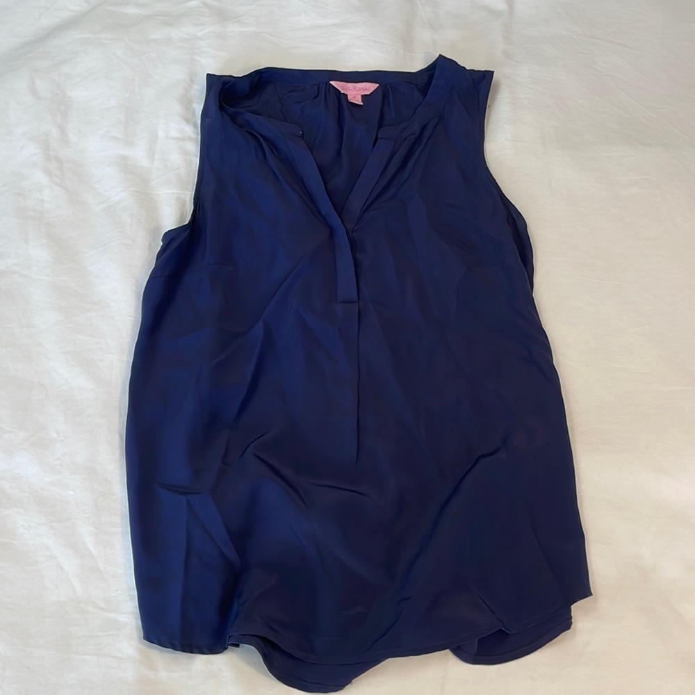 Navy Lilly Pulitzer Silk Sleeveless Blouse